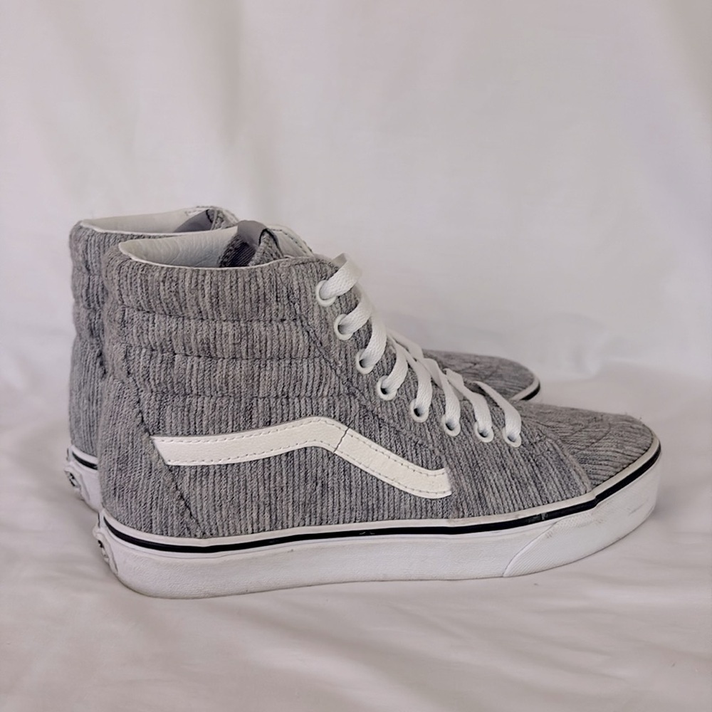 Vans Sk8 Hi Sneakers Gray White Corduroy High Top Shoes Lace Up Women’s 7 - Picture 6 of 11